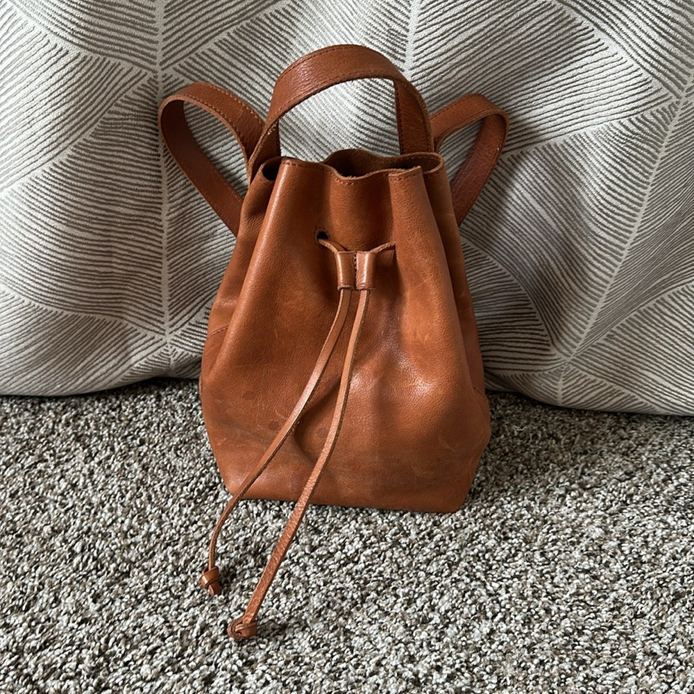 Madewell Mini Drawstring Transport Leather Backpack Somerset English Saddle